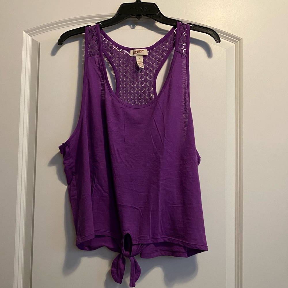 Purple tie front tank top